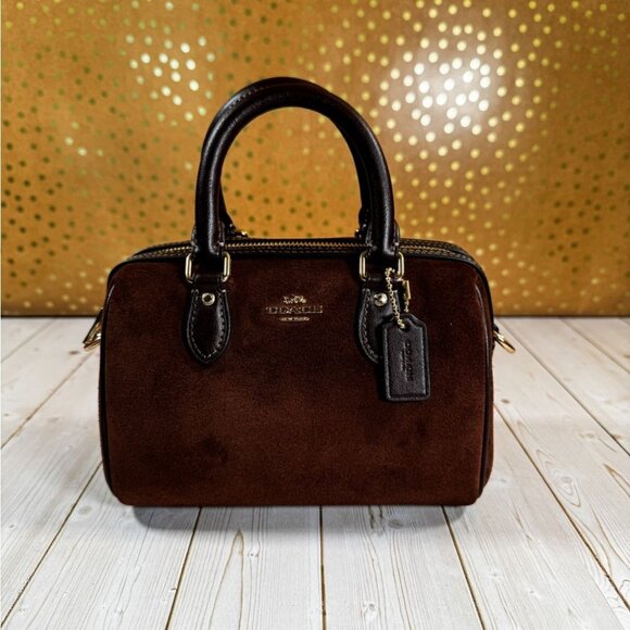 COACH Rowan Mini Satchel in Suede & Leather – Rich Mahogany Brown ✨ - Picture 3 of 10